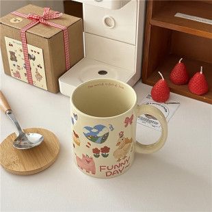 Original Design Cute Cream Cup Graffiti Bear Mug Ceramic Cup Household Water Cup Girl's Heart Gift Box
