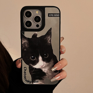 Стильный чехол для телефона Apple 16 Pro Max, iPhone 14, 13, 15 с изображением кошки и собаки, противоударный, с зеркальным покрытием, персонализированный.