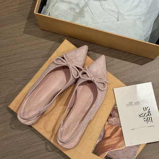 French Style Sweet Pointed Wedge Heeled Toe Sandals for Women 2025 New Arrival Bow Elegant Celebrity Ladies Wind-Hindair Single-layer Shoes