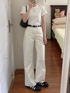 Small White Straight Jeans Women's Spring 2025 New Design Sense High Waist Loose Narrow Wide Leg Pants