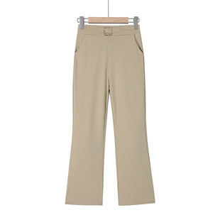 Spring and summer women's micro-pull casual suit pants women's wide-leg commuter pants Korean style middle-aged casual elastic pants with square buckle