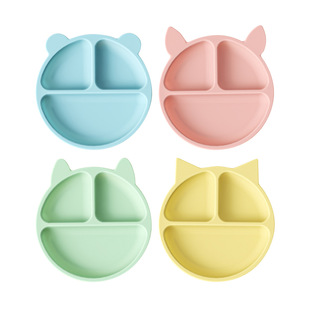 Children's dinner plate baby eating silicone bowl infant food supplement bowl suction cup grid plate maternal and child supplies tableware