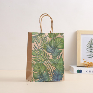 Mori plain leaf gift bag creative palm leaf portable Kraft paper bag simple party gift packaging bag