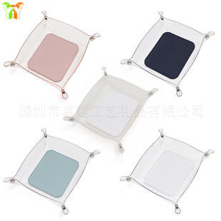 in stock New PVC Transparent Tray TEMU Explosive Leather Storage Tray Desktop Accessories Tray Items Storage Tray