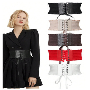 in stock Women's Tinted Waist Tassel Lace-up Slimming Belt Lace Wide Waist Cover Bow Fashionable Decorative Belt