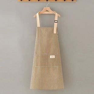 Cotton and Linen Apron for Men and Women, Kitchen Work Clothes for All Seasons, Cooking Clothes, Breathable, Waterproof and Oil-proof Stripes, Adjustable Laces