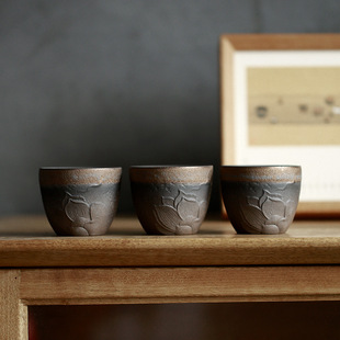 Chinese Vintage Tea Cup Gold-plated Iron Glaze Tea Tasting Cup Household Kung Fu Tea Set Single Cup Lotus Master Cup