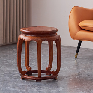 Blood sandalwood round drum stool solid wood small round stool low pier classical decoration shoes stool mahogany manufacturers wholesale Chinese round pier