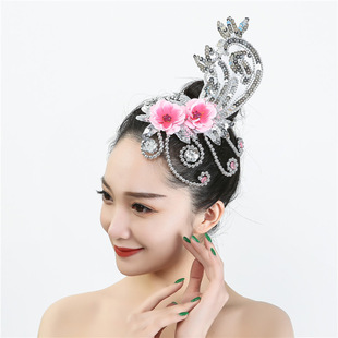 Feather clip headdress hair volume less opening feather yangko square dai dance folk classical dance performance dance
