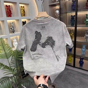 Летние новые мужские модные буквенные принты футболки с короткими рукавами