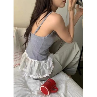 Design Sense Wood-ear Stitching Skirt Camisole Women's 2025 Spring and Summer New Lace Base Shirt Top
