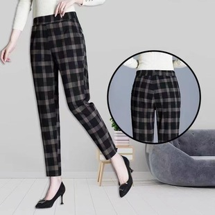 New Middle-aged and Elderly Women's Cotton Pants Autumn and Winter fleece-lined Thickened High Waist Mother Warm Pants Women's Outer Wear Plaid Pants