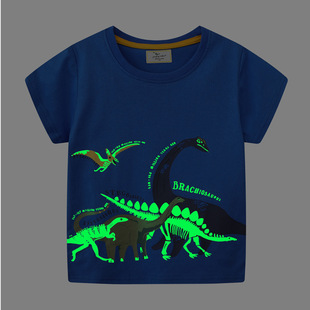 Boys Short Sleeve T-Shirt 2024 New Children Summer T-Shirt Children's Top Luminous Dinosaur T-Shirt Factory