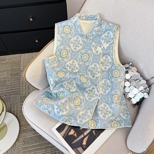 New Chinese Style National Style Jacquard Brocade Vest Women's 2025 New Blue Fashionable Vest Top