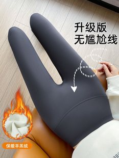 fleece-lined Shark Pants Women's Outer Wear Autumn and Winter 2024 New Matte Seamless Yoga Pants Lamb Fleece Barbie Leggings