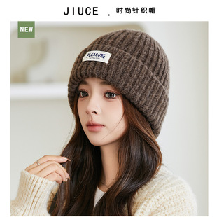 South Korea Net red face small thick needle cloth label knitted hat female winter outdoor thickened warm pullover wool hat tide