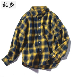Black and White Plaid Shirt Men's Korean Fashionable Casual Teenager Couple Shirt Dress Handsome All-match Scrub Jacket
