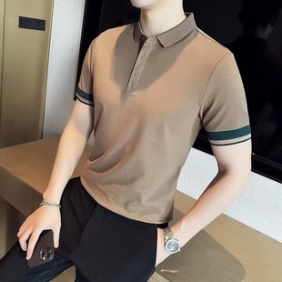 夏季男士休闲polo衫黑色短袖t恤修身商务翻领上衣冰丝透气衫