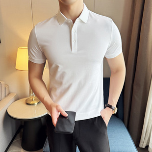 Deep stock tremolo explosions main push high quality solid color short sleeve T-shirt men's lapel Polo shirt T0257