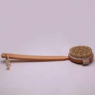 Cross-border Hot Selling Wooden Long Handle Bath Brush Removable Curved Back Rubbing Bath Brush Bristle Soft Hair Bath Brush Round Head 11