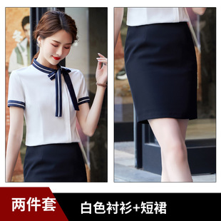 Spring and Summer New Short-Sleeved Shirt with Bow, Slim Fit, Fashionable Ol Korean Style Commuter White-Collar Office Work Clothes