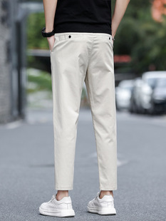 TikTok Explosive Casual Pants Men's Cropped Pants Summer Thin Cropped Pants Men's Slim-fit Ice Silk Breathable 989