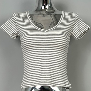 South Korea Dongdaemun Fashion Comfortable New Striped Top Women's V-neck Slim-fit Slimming Stretch Base Shirt T-shirt