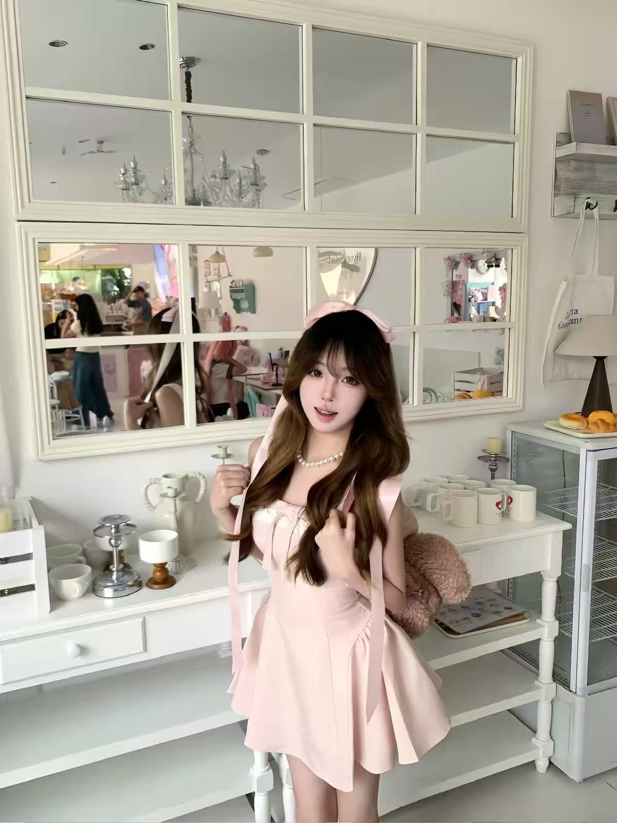In-stock ballet girl light pink sweet princess dress summer waist-cinching puffy dress birthday party dress tank dress