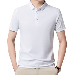 Seamless Short-Sleeved Polo Shirt for Men 2025 Summer Ice Silk Thin Loose Quick-Drying Ice-Feel Lapel Bottoming Shirt for Men