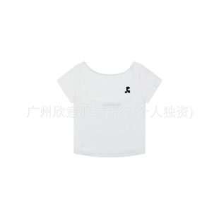 in stock South Korea restandrecreation Letter Embroidered Short-sleeved T-shirt Women's RR Slim-fit Backless Short Top