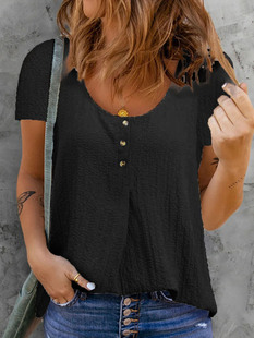 Spring and summer 2023 new wish Amazon ebay European and American solid color vest round neck shirt cotton linen shirt women's clothing