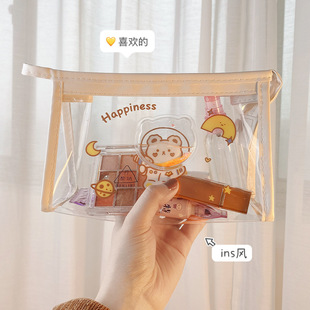 Japanese transparent waterproof large capacity pencil case ins student stationery pencil bag girl's hand account bag makeup storage bag