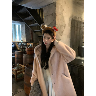 Baishi Wang milk rabbit sweetheart imitation mink fur hooded coat women's winter long warm furry environmental protection fur