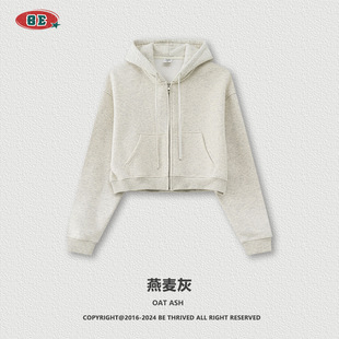 BE women's clothing | 2025 autumn Europe and America retro solid color hooded sweater zipper jacket loose short hot girl hoodie