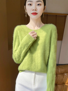 Autumn and Winter First-Line Clothing 100 Pure Wool Sweater Women's Round Neck Hollow Long Sleeve Knitted Sweater Loose Cashmere Base Shirt