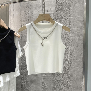 Striped Small Vest Sling Women's Spring and Autumn Inner Base Shirt Women's Summer All-match Beautiful Back Short Knitted Short-sleeve T-shirt
