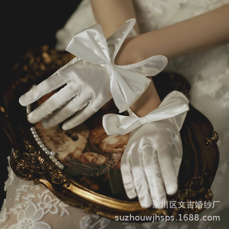 Bridal Gloves Lace Satin Wedding Red and White Fingerless Wedding Dress Photo Shoot Black Mesh Hollow Wedding Gloves
