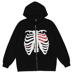 Y2K Gothic Skull Sweatshirt Oversized Hoodie Men's Autumn Zip Coat Top Men's 90 s