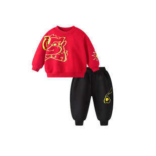 Yiqi Baby Boys suit Winter Baby Sweats fleece-lined Red Baby Big Butt Pants New Year Children's Wear