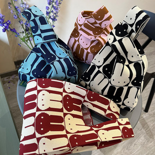 Niche design personalized knitted bag ins Korean style simple contrast color woven bag casual women's bag shoulder bag handbag