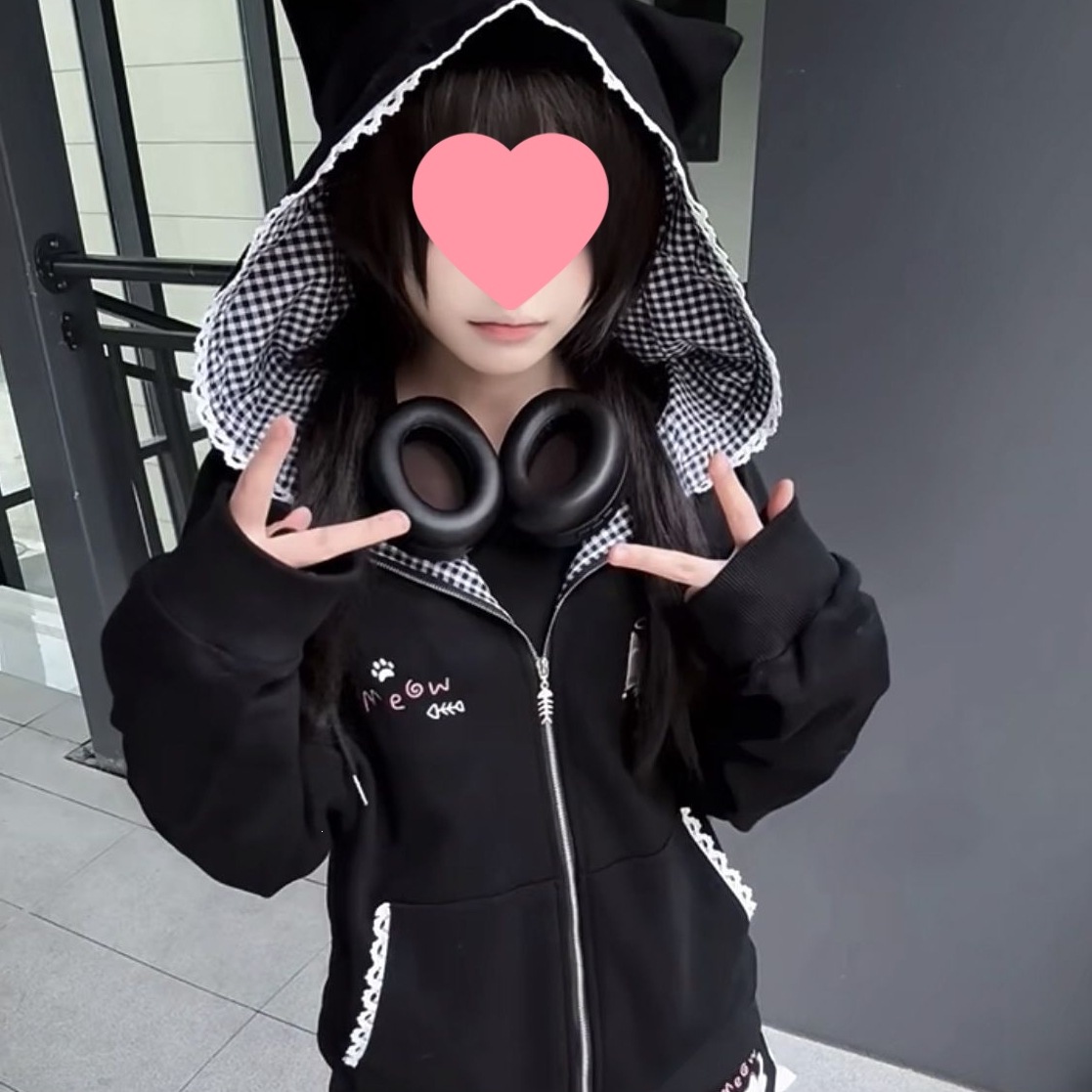 薄款猫耳朵连帽长袖卫衣女生春夏拉链开衫外套ins潮韩版