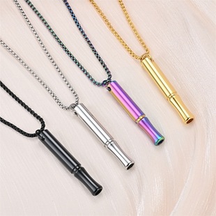 Cross-border INS Hot-selling Meditation Yoga Pendant Adjusting Breathing Whistle Titanium Steel Necklace Color-free Jewelry