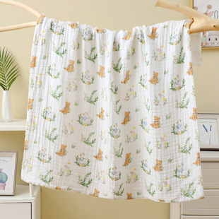 Baby's Coated Combed Cotton Children's Bath Towel Soft Absorbent Cartoon Printed Gauze Towel Blanket for Newborn Baby