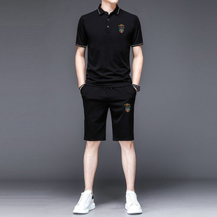 Combed Cotton Spring and Summer Casual Short-sleeved Shorts suit Men's Young and Middle-aged Large Size Men's Jacket Loose Two-piece Set