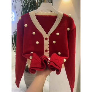 Gentle Style Lace Short Sweater Cardigan Women's New Autumn and Winter Loose Design Sense Loose Long-sleeved Knitted Jacket Trendy