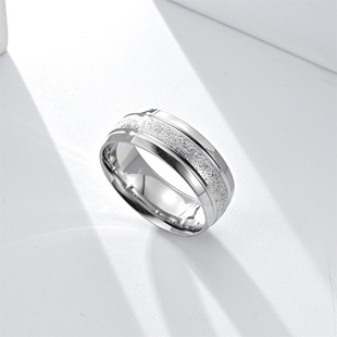 Cross-border European and American titanium steel fashion new tremolo hot selling double groove bevel edge sand ring stainless steel jewelry wholesale