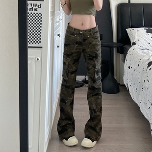 American Retro Design Sense Camouflage Overalls Pants Multi-Pocket Loose Straight Micro-Straight Leg Casual Pants Outdoor