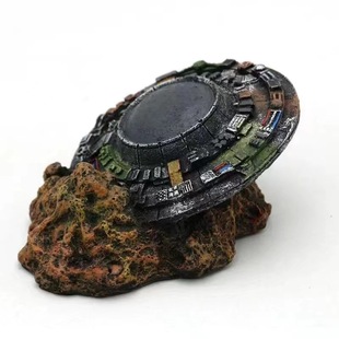 Fish Tank Aquarium landscape creative decoration debris science fiction UFO space-time transmission door fish pet avoiding resin craft