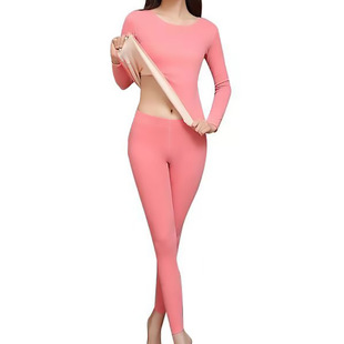De Rong AB thermal underwear suit autumn and winter middle-aged and old women's fleece-lined thickened beauty autumn pants round neck wholesale