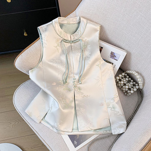 New Chinese Style National Style Improved Small Round Neck Satin Jacquard Embroidered Top Ethnic Style Vest Cardigan Women's Coat